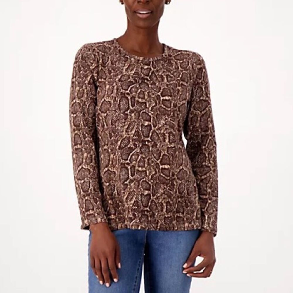 Denim & Co. Printed Perfect Jersey Round-Neck Long-Sleeve Top